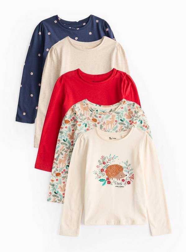 Woodland Animal Printed Long Sleeve Tops 5 Pack 1-2 years